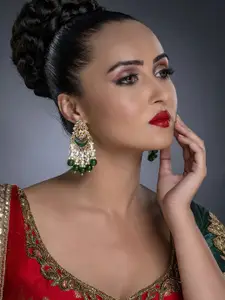 Sukkhi Green Gold-Plated Kundan Studded Handcrafted Chandbalis