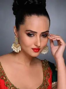 Sukkhi Gold Gold-Plated Kundan Studded Enamelled Chandbalis