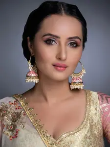 Sukkhi Pink Gold-Plated Meenakari Handcrafted Dome Shaped Jhumkas