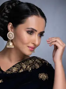 Sukkhi Pink Gold-Plated Kundan Studded Handcrafted Dome Shaped Jhumkas