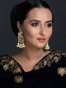 Sukkhi Lime Green Gold-Plated Kundan Studded Enamelled Dome Shaped Jhumkas