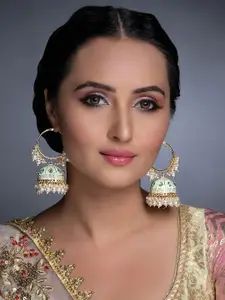 Sukkhi Lime Green Gold-Plated Meenakari Dome Shaped Jhumkas