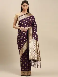 flaher Purple & Gold-Toned Ethnic Motifs Art Silk Banarasi Saree