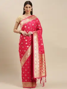 flaher Pink & Gold-Toned Woven Design Art Silk Banarasi Saree