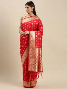 flaher Red & Gold-Toned Ethnic Motifs Art Silk Banarasi Saree