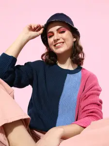 DressBerry DressBerry Women Stunning Blue Colourblocked Knitted Sweater