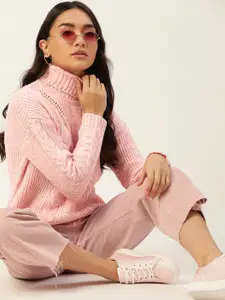 DressBerry Women Pink Cable Knit Pullover