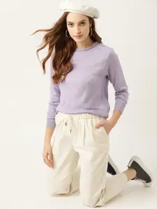 DressBerry Women Lavender Solid Acrylic Pullover