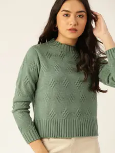 DressBerry Women Blue Geometric Self-Design Acrylic Pullover Sweater