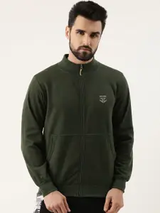 Sports52 wear Men Green Solid Knitted Sweatshirt With Minimal Brand Logo Print Detail