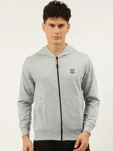 Sports52 wear Men Grey Solid Hooded Sweatshirt