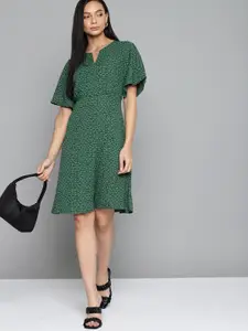 Chemistry Green Printed Fit & Flare Dress