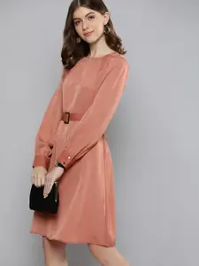 Chemistry Women Pink Solid A-Line Dress with Belt