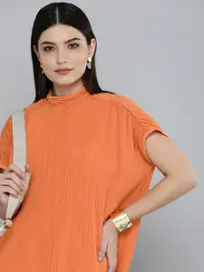 Chemistry Orange Pleated Detail Extended Sleeves Boxy Top