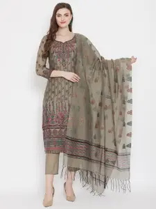 Safaa Grey & Red Ethnic Motifs Woven Design Unstitched Dress Material