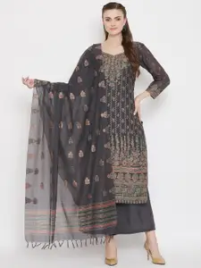 Safaa Women Grey Organic Cotton Unstitched Suit Set