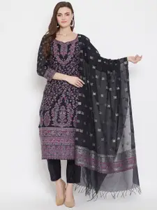 Safaa Navy Blue & Purple Woven Design Organic Cotton Unstitched Dress Material