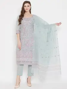 Safaa Sea Green & Pink Unstitched Dress Material