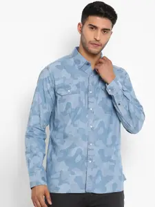 Royal Enfield Men Blue Opaque Camouflage Printed Casual Shirt