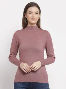 Mafadeny Women Pink Speckled Turtle Neck Pullover