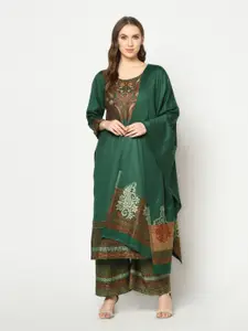 Safaa Green & Red Viscose Rayon Unstitched Dress Material