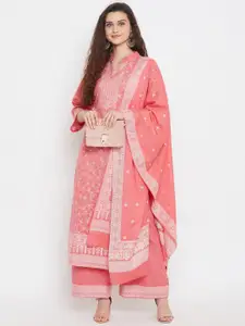 Safaa Peach-Coloured & White Unstitched Dress Material