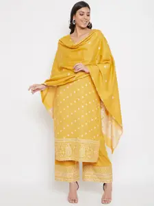 Safaa Women Yellow & White Embroidered Unstitched Dress Material