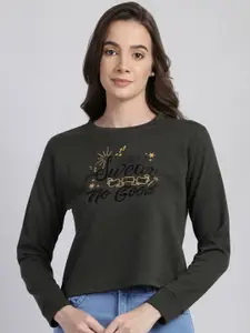 Free Authority Harry Potter Featured Women Olive Green Printed Sweatshirt