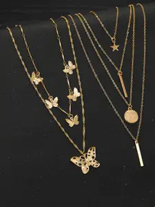 Jewels Galaxy Set Of 2 Gold-Plated & Rose Gold Brass Layered Necklace