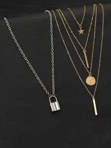 Jewels Galaxy Set of 2 Silver-Plated & Gold-Plated Necklaces