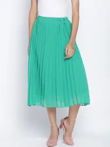 Oxolloxo Green Solid Accordion Pleated A-Line Midi Skirt