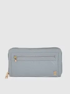 Baggit Women Blue Chrevon Self Design Zip Around Wallet