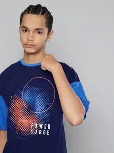 HRX By Hrithik Roshan U-17 Lifestyle Boys Blue & Orange Sky Diver Bio-Wash Graphic Tshirt