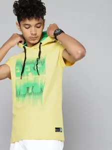 HRX By Hrithik Roshan U-17 Lifestyle Boys Lemon Drop Bio-Wash Graphic Tshirts