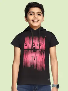 HRX By Hrithik Roshan U-17 Lifestyle Boys Jet Black Bio-Wash Graphic Tshirt