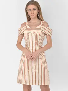 Latin Quarters Beige & Orange Striped A-Line Dress