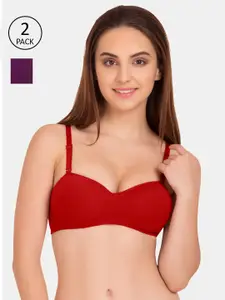 Tweens Pack of 2 Red & Purple Cotton Plunge Bras Lightly Padded