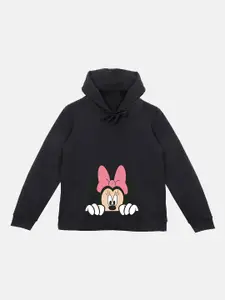 Disney by Wear Your Mind Girls Black Minnie Mouse Printed Hooded Sweatshirt