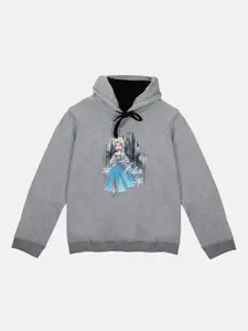 Disney by Wear Your Mind Girls Grey Frozen Printed Hooded Sweatshirt