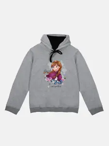 Disney by Wear Your Mind Girls Grey Frozen Printed Hooded Sweatshirt