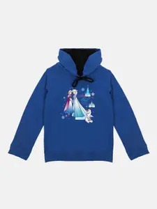 Disney by Wear Your Mind Girls Blue & Pink Frozen Printed Hooded Sweatshirt