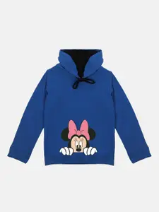 Disney by Wear Your Mind Girls Blue Hooded Minnie Mouse Printed Sweatshirt