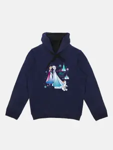 Disney by Wear Your Mind Girls Navy Blue & Pink Frozen Printed Hooded Sweatshirt