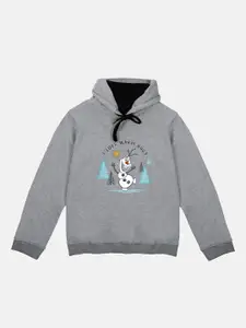 Disney by Wear Your Mind Girls Grey & White Frozen Printed Hooded Pullover Sweatshirt