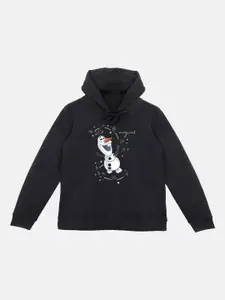 Disney by Wear Your Mind Girls Black Frozen Printed Hooded Sweatshirt