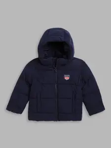 GANT Boys Navy Blue Padded Jacket With Detachable Hoodie