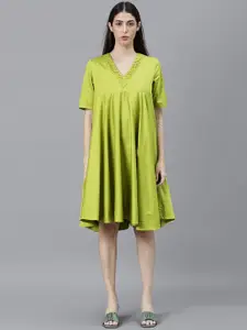 RAREISM Lime Green A-Line Trapeze Dress