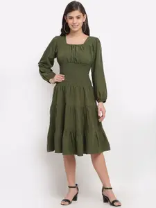 Karmic Vision Olive Green Crepe Dress