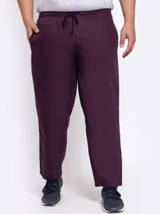plusS Men Purple Solid Straight-Fit Cotton Track Pants
