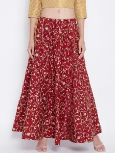 Clora Creation Women Maroon & Gold-Colored Embroidered Maxi Skirt